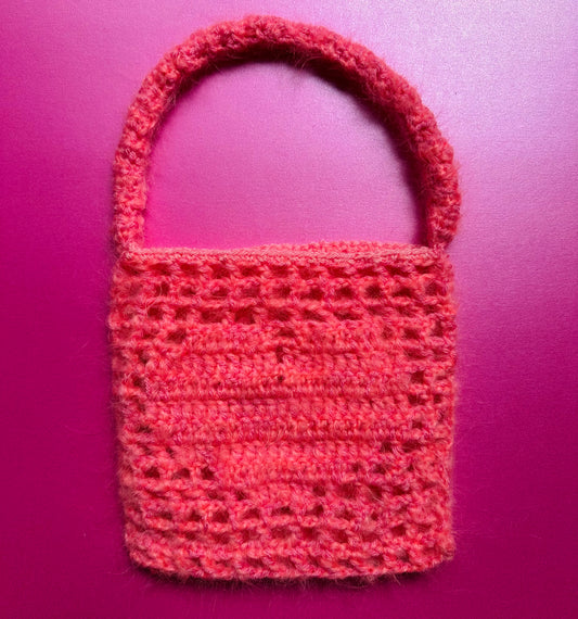 Pink Mohair Heart Crochet Bag